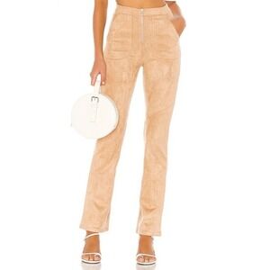 Majorelle Revolve‎ Abbi Vegan Suede Flare Pants Womens Size S Zip Tan Trousers